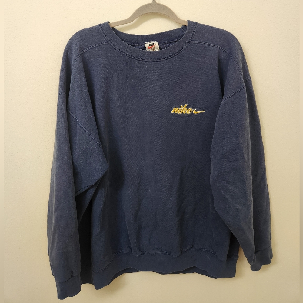 Nike Navy Crewneck Sweatshirt with Yellow Script Logo